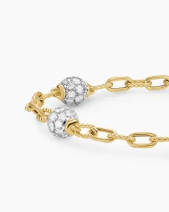 DY Madison® Pavé Bead Chain Bracelet 18K Yellow Gold with Diamonds, 3mm