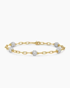 DY Madison® Pavé Bead Chain Bracelet 18K Yellow Gold with Diamonds, 3mm