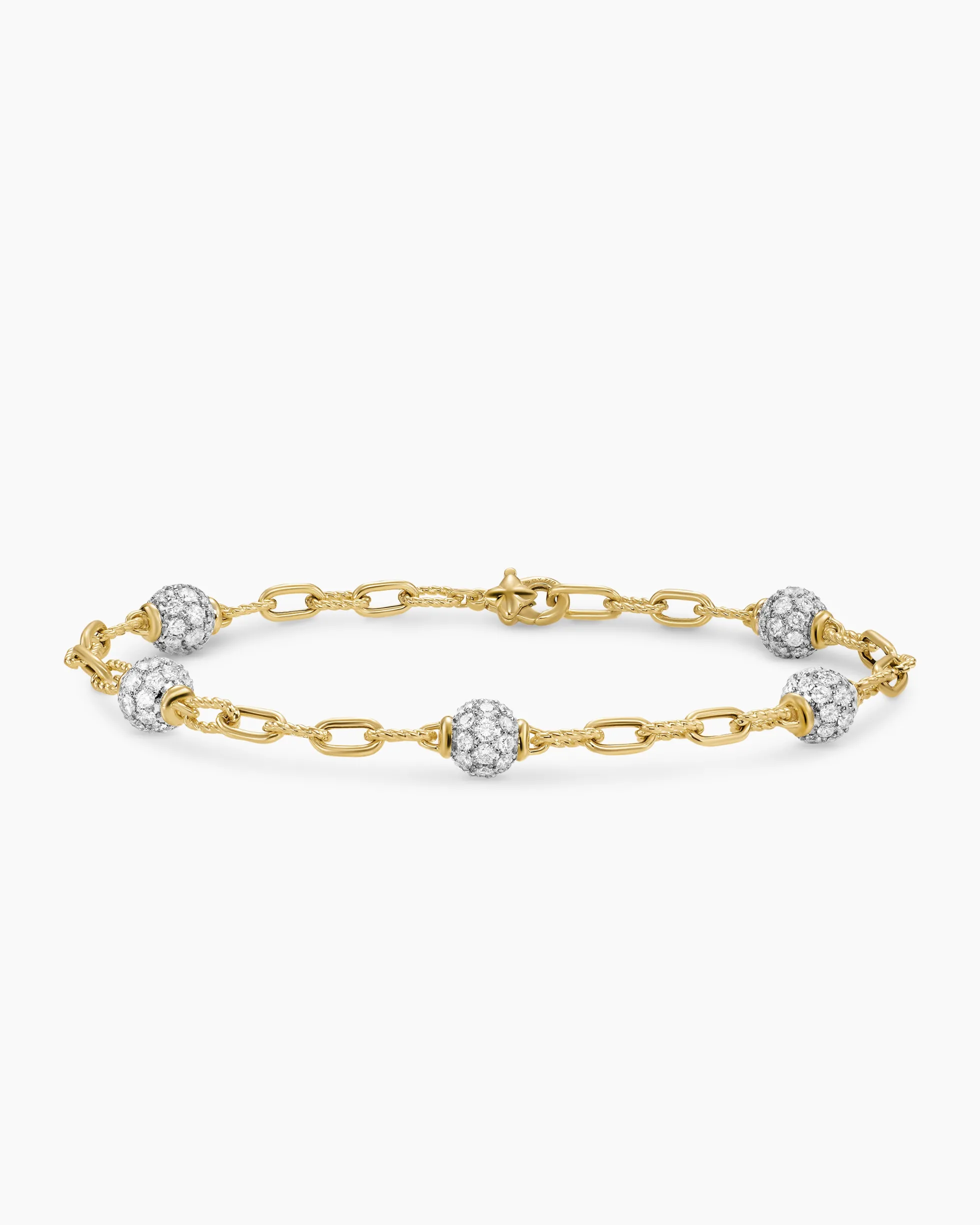 DY Madison® Pavé Bead Chain Bracelet 18K Yellow Gold with Diamonds, 3mm