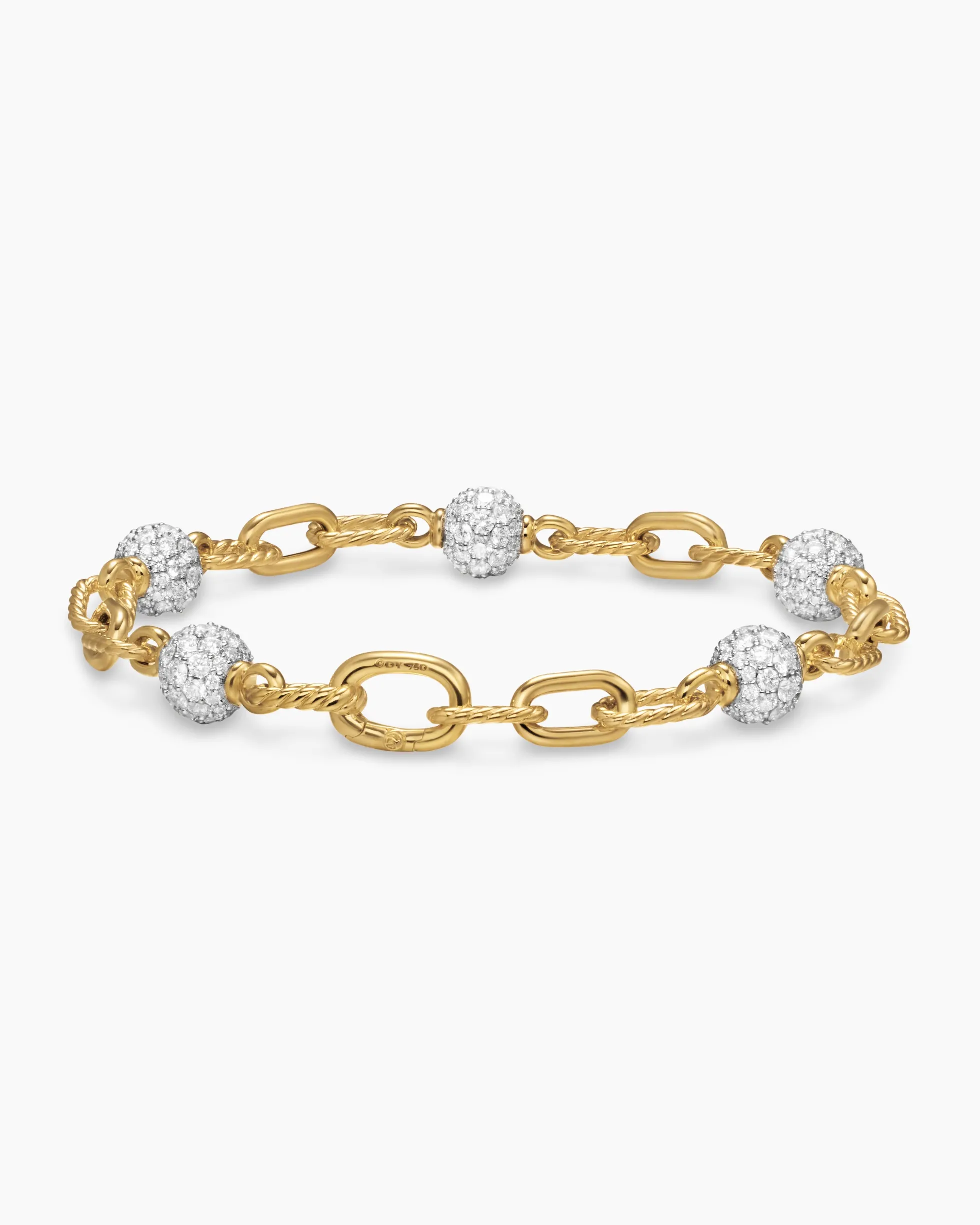 DY Madison® Pavé Bead Chain Bracelet 18K Yellow Gold with Diamonds, 6mm