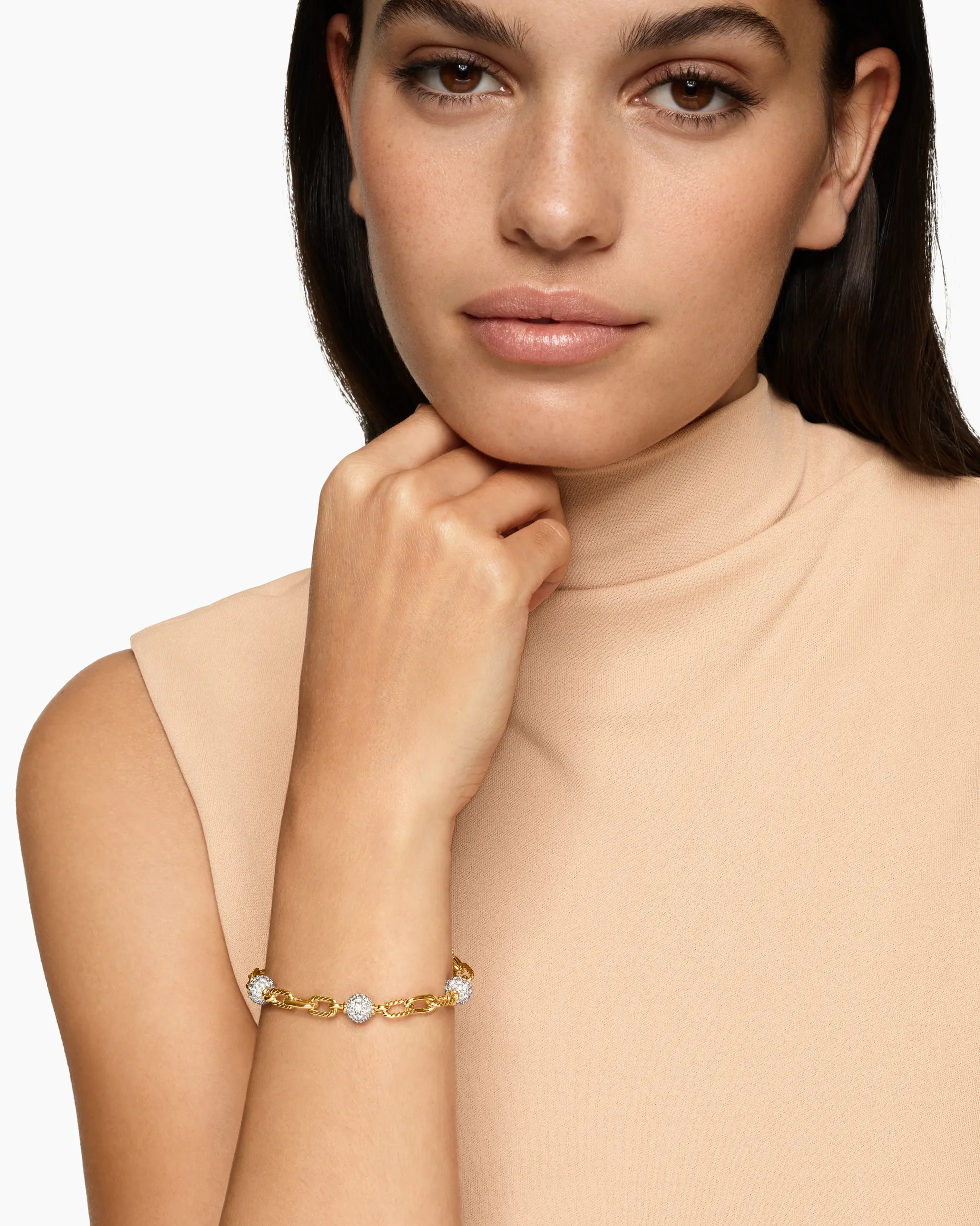 DY Madison® Pavé Bead Chain Bracelet 18K Yellow Gold with Diamonds, 6mm