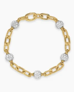 DY Madison® Pavé Bead Chain Bracelet 18K Yellow Gold with Diamonds, 6mm