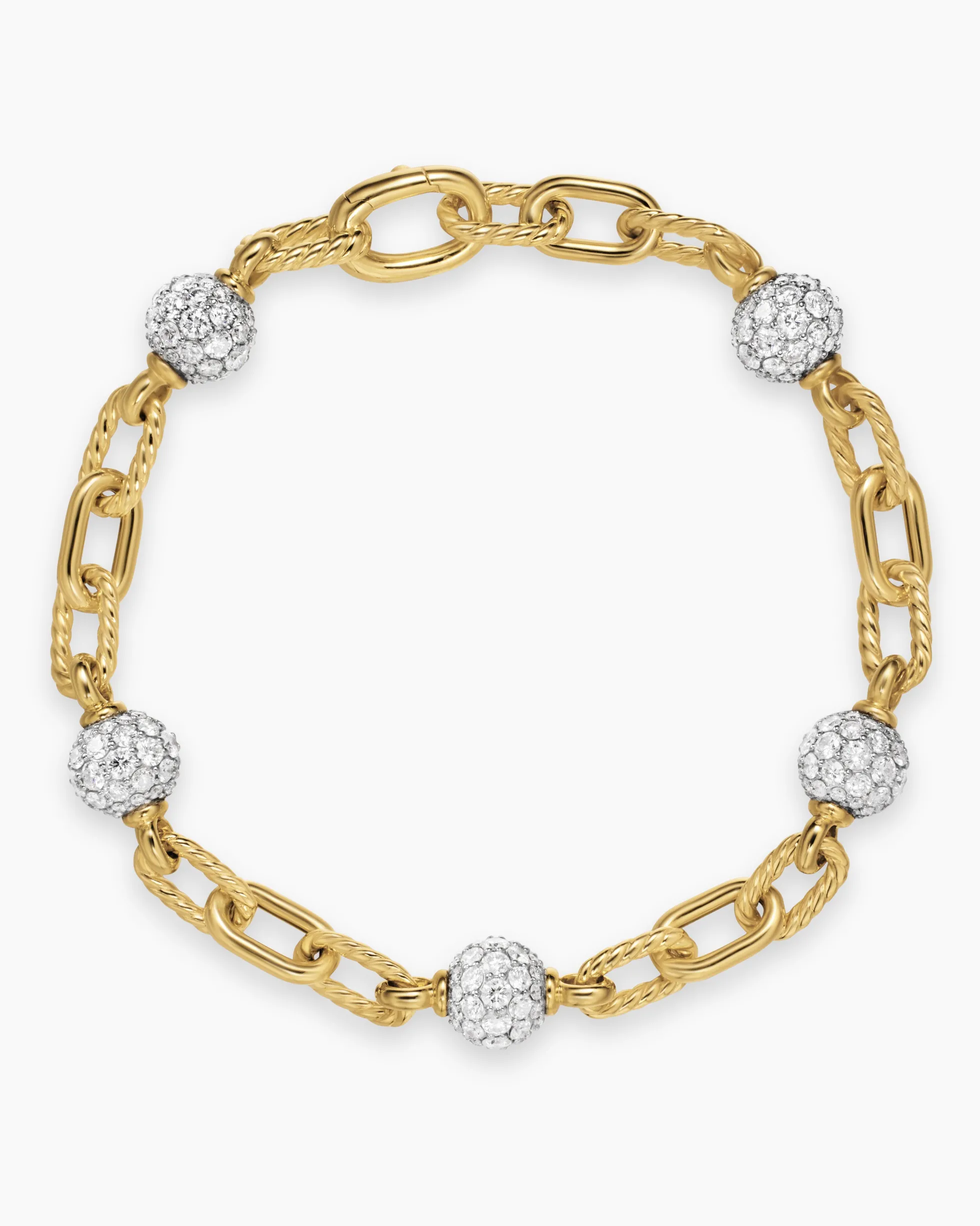 DY Madison® Pavé Bead Chain Bracelet 18K Yellow Gold with Diamonds, 6mm
