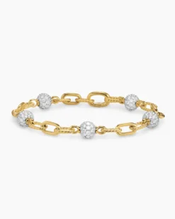 DY Madison® Pavé Bead Chain Bracelet 18K Yellow Gold with Diamonds, 6mm