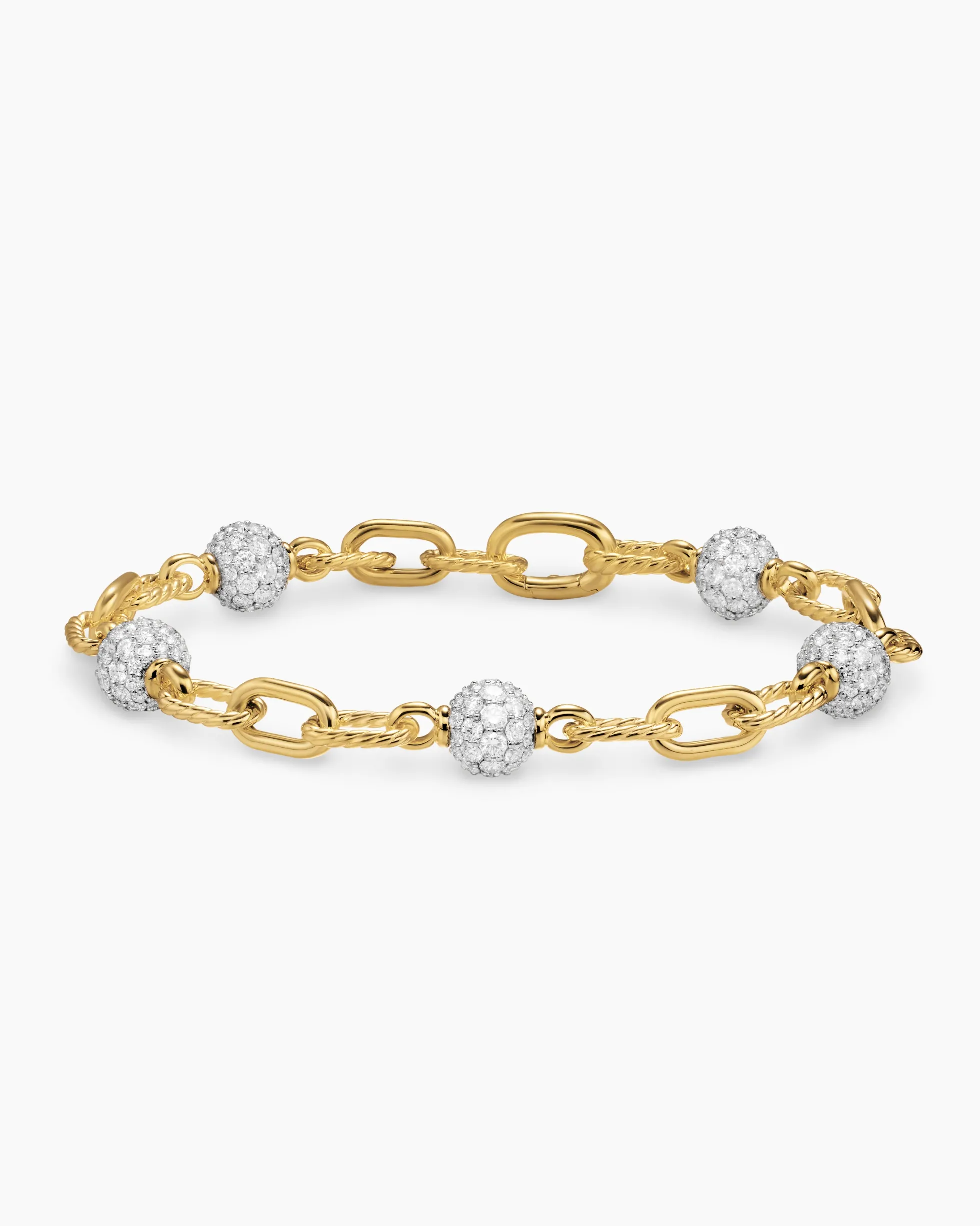 DY Madison® Pavé Bead Chain Bracelet 18K Yellow Gold with Diamonds, 6mm