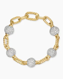 DY Madison® Pavé Bead Chain Bracelet 18K Yellow Gold with Diamonds, 8.5mm