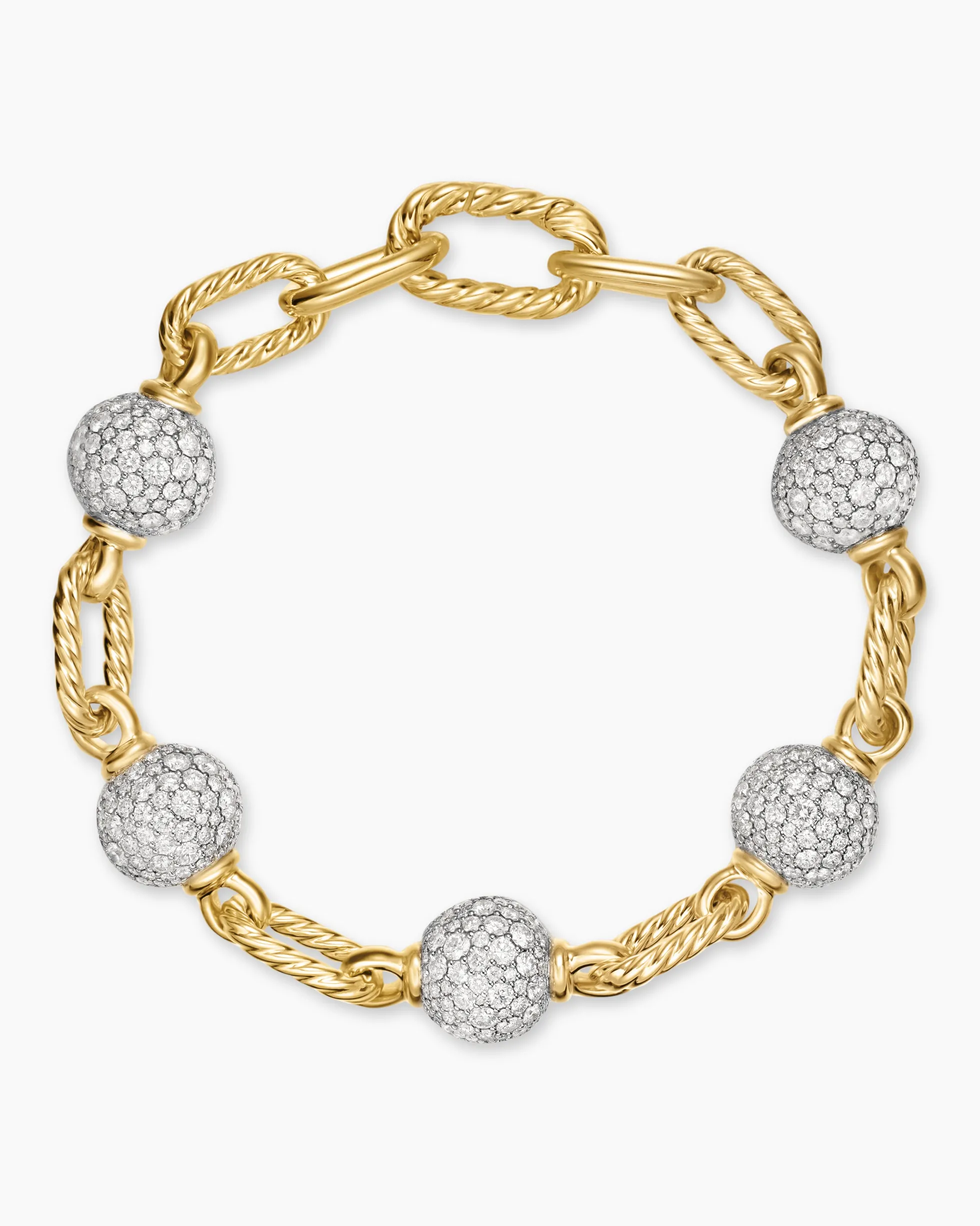 DY Madison® Pavé Bead Chain Bracelet 18K Yellow Gold with Diamonds, 8.5mm