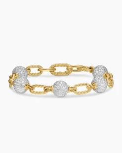 DY Madison® Pavé Bead Chain Bracelet 18K Yellow Gold with Diamonds, 8.5mm