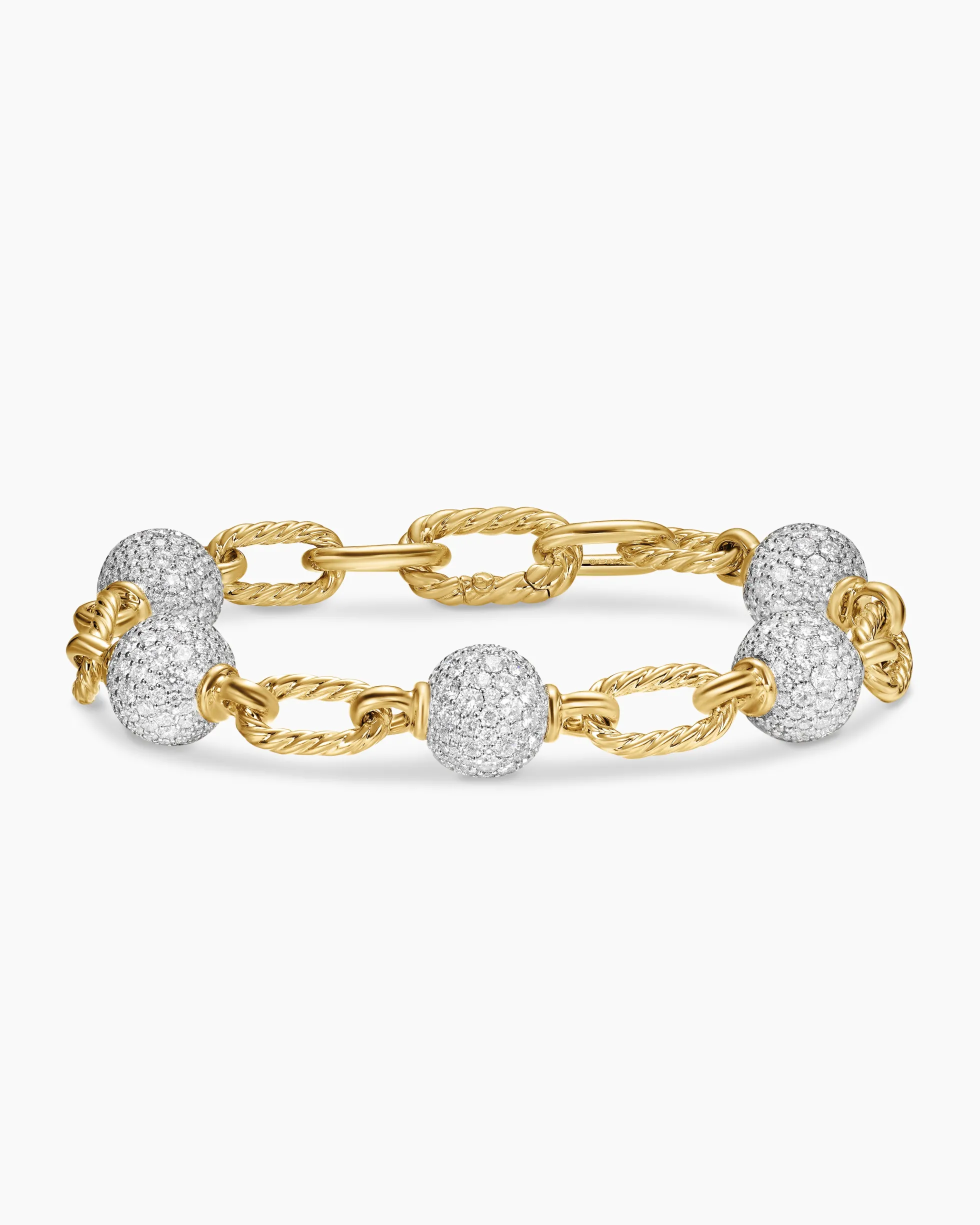 DY Madison® Pavé Bead Chain Bracelet 18K Yellow Gold with Diamonds, 8.5mm