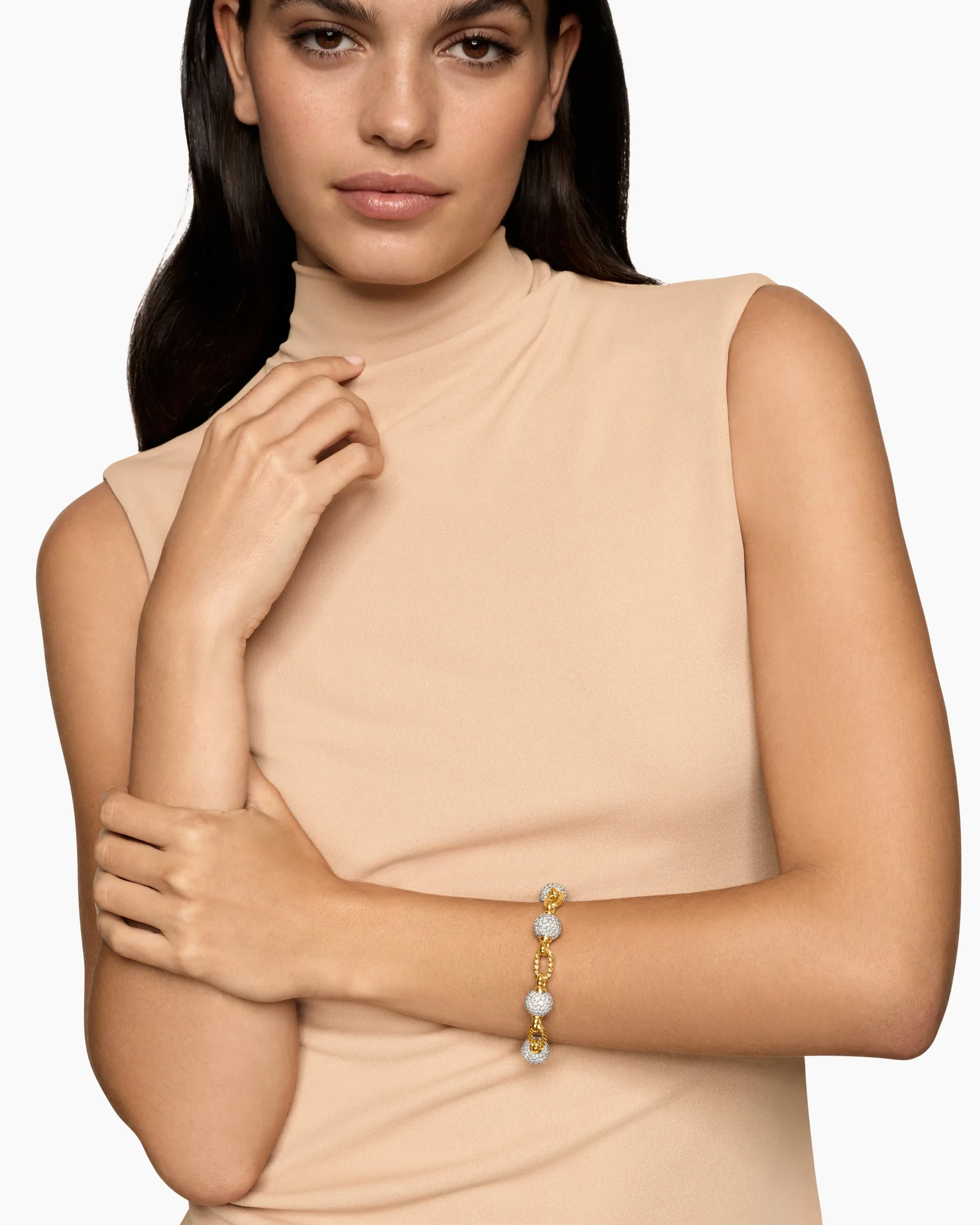 DY Madison® Pavé Bead Chain Bracelet 18K Yellow Gold with Diamonds, 8.5mm
