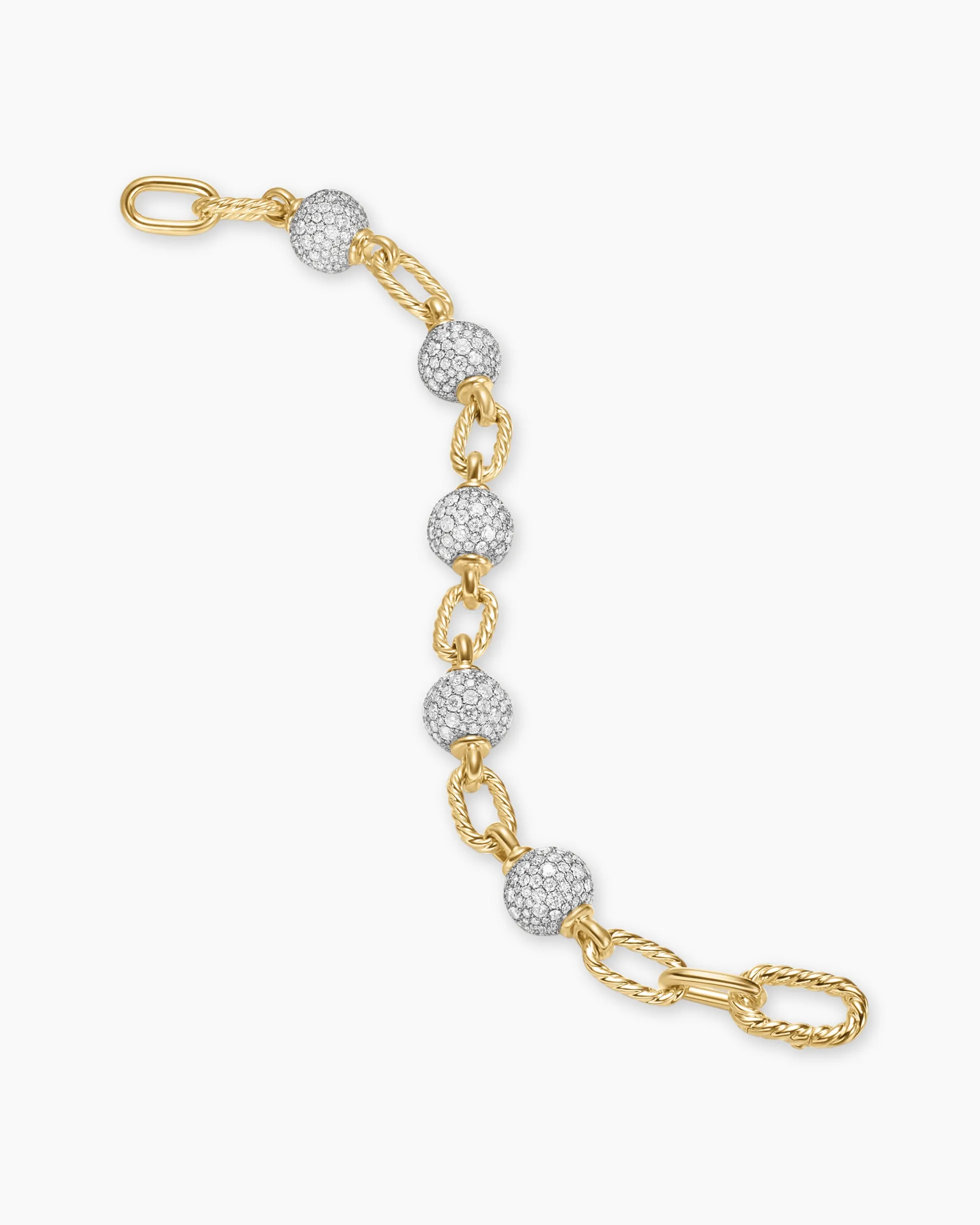 DY Madison® Pavé Bead Chain Bracelet 18K Yellow Gold with Diamonds, 8.5mm