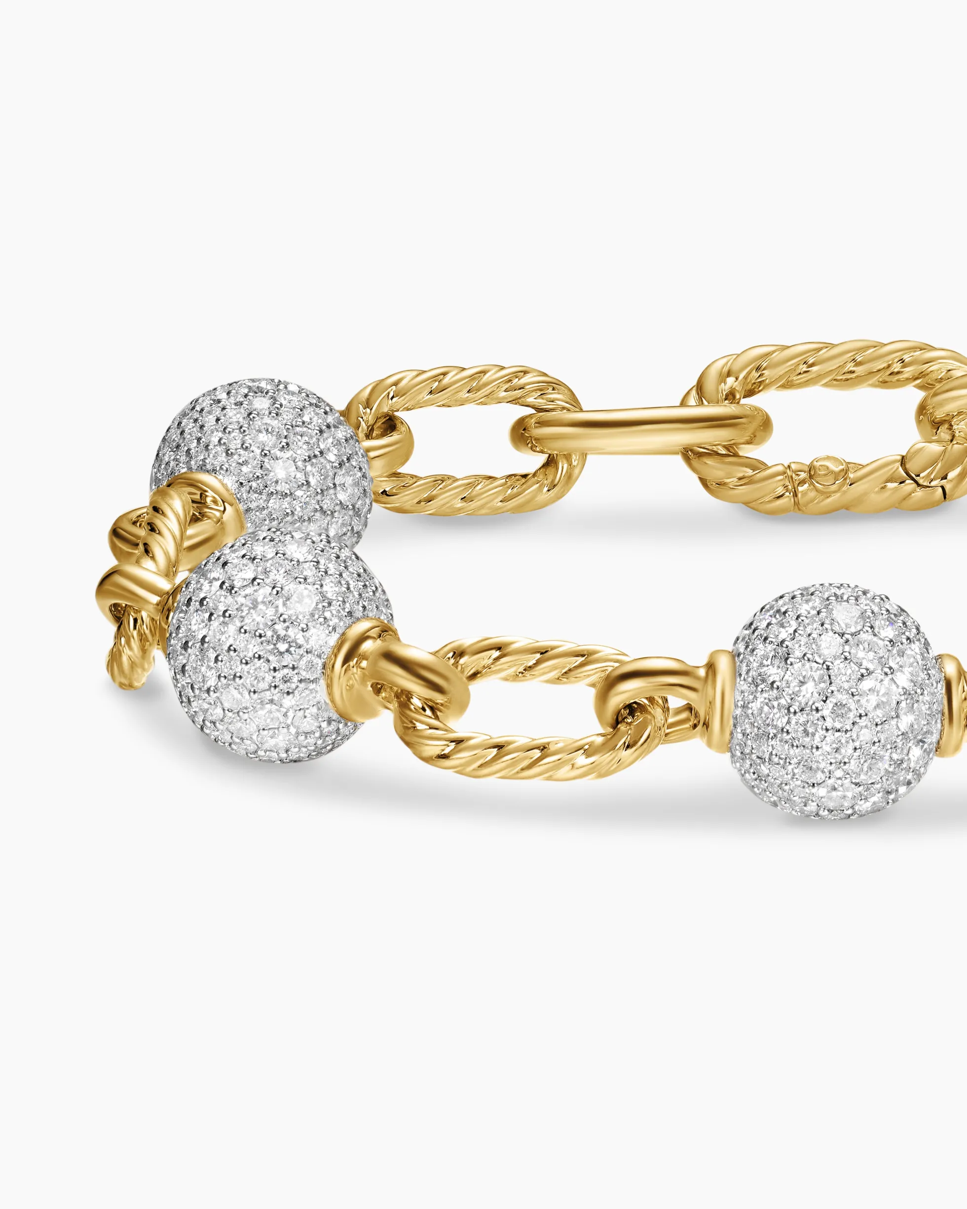 DY Madison® Pavé Bead Chain Bracelet 18K Yellow Gold with Diamonds, 8.5mm