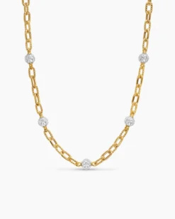 DY Madison® Pavé Bead Chain Necklace 18K Yellow Gold with Diamonds, 6mm