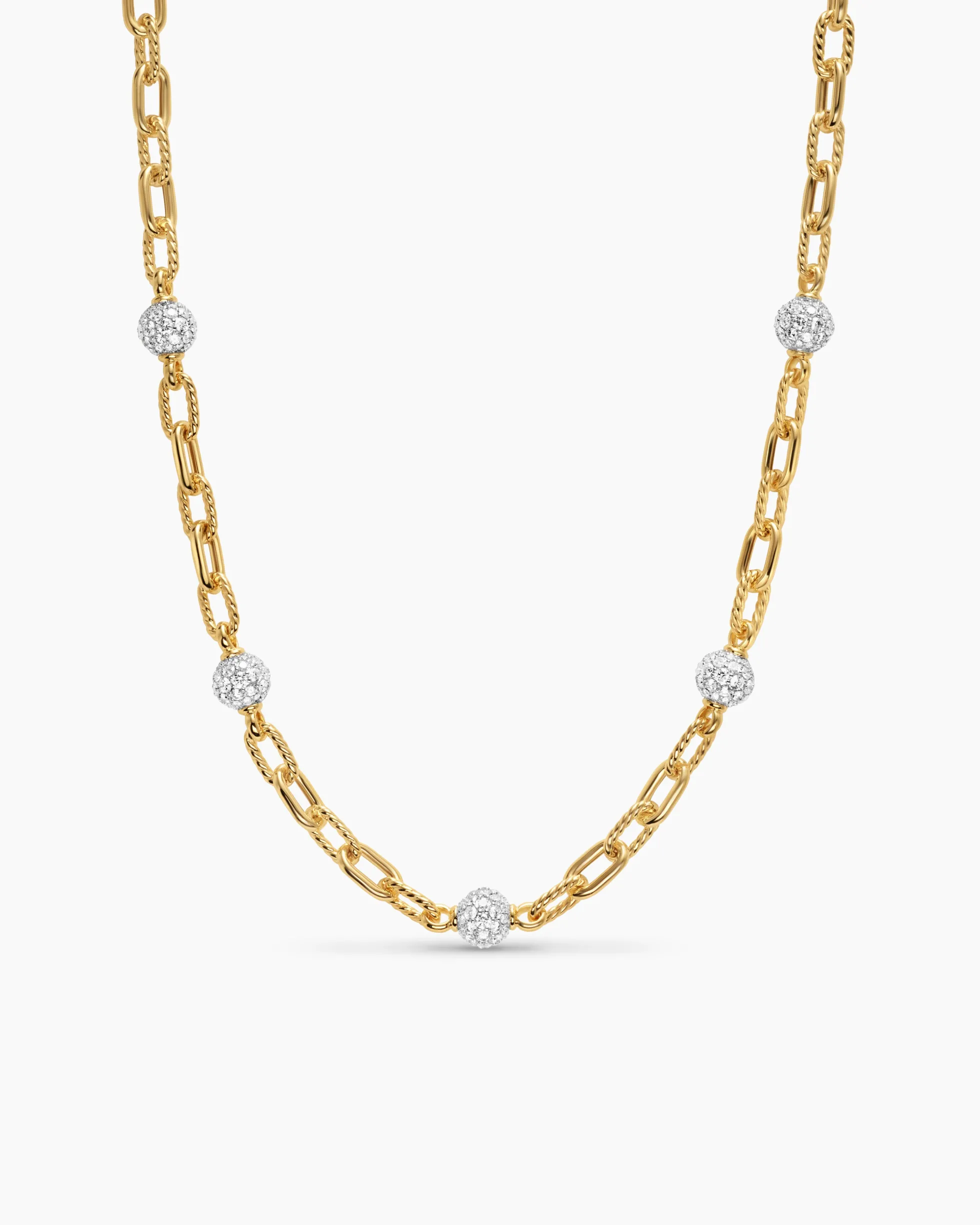 DY Madison® Pavé Bead Chain Necklace 18K Yellow Gold with Diamonds, 6mm