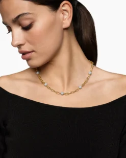 DY Madison® Pavé Bead Chain Necklace 18K Yellow Gold with Diamonds, 6mm