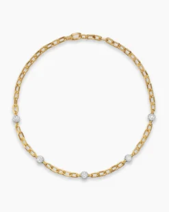 DY Madison® Pavé Bead Chain Necklace 18K Yellow Gold with Diamonds, 6mm