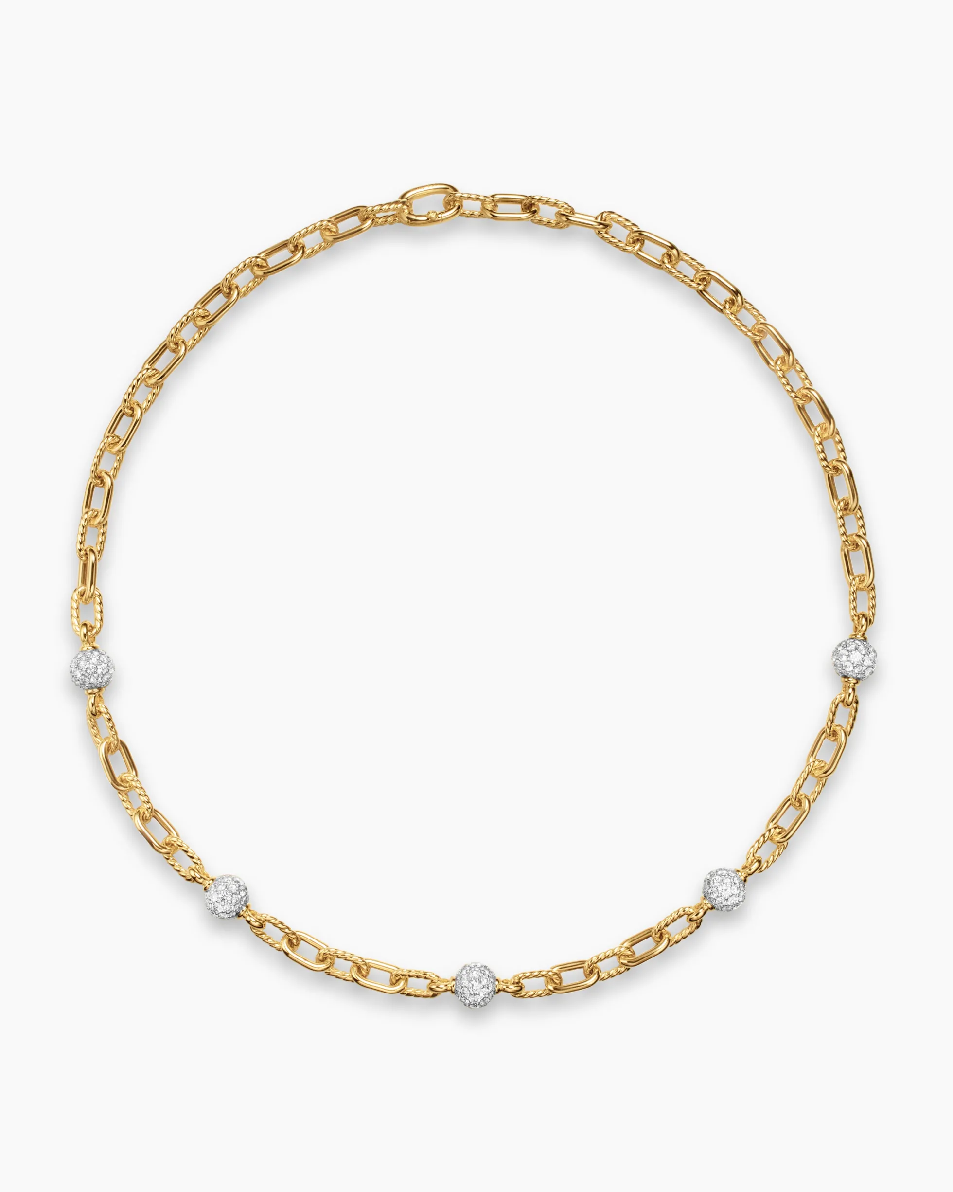 DY Madison® Pavé Bead Chain Necklace 18K Yellow Gold with Diamonds, 6mm