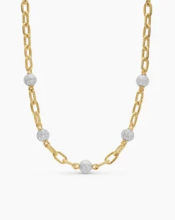 DY Madison® Pavé Bead Chain Necklace 18K Yellow Gold with Diamonds, 8.5mm