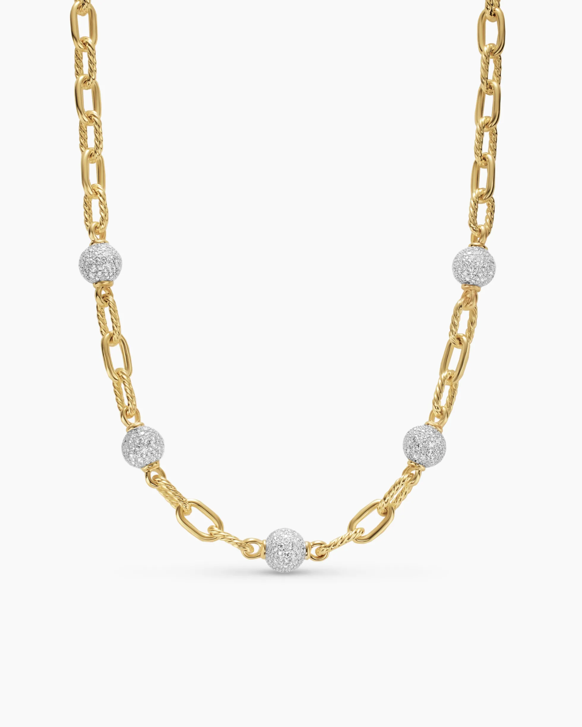 DY Madison® Pavé Bead Chain Necklace 18K Yellow Gold with Diamonds, 8.5mm