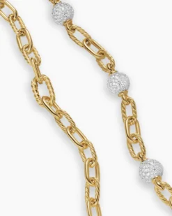 DY Madison® Pavé Bead Chain Necklace 18K Yellow Gold with Diamonds, 8.5mm