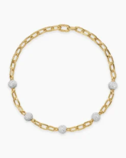 DY Madison® Pavé Bead Chain Necklace 18K Yellow Gold with Diamonds, 8.5mm