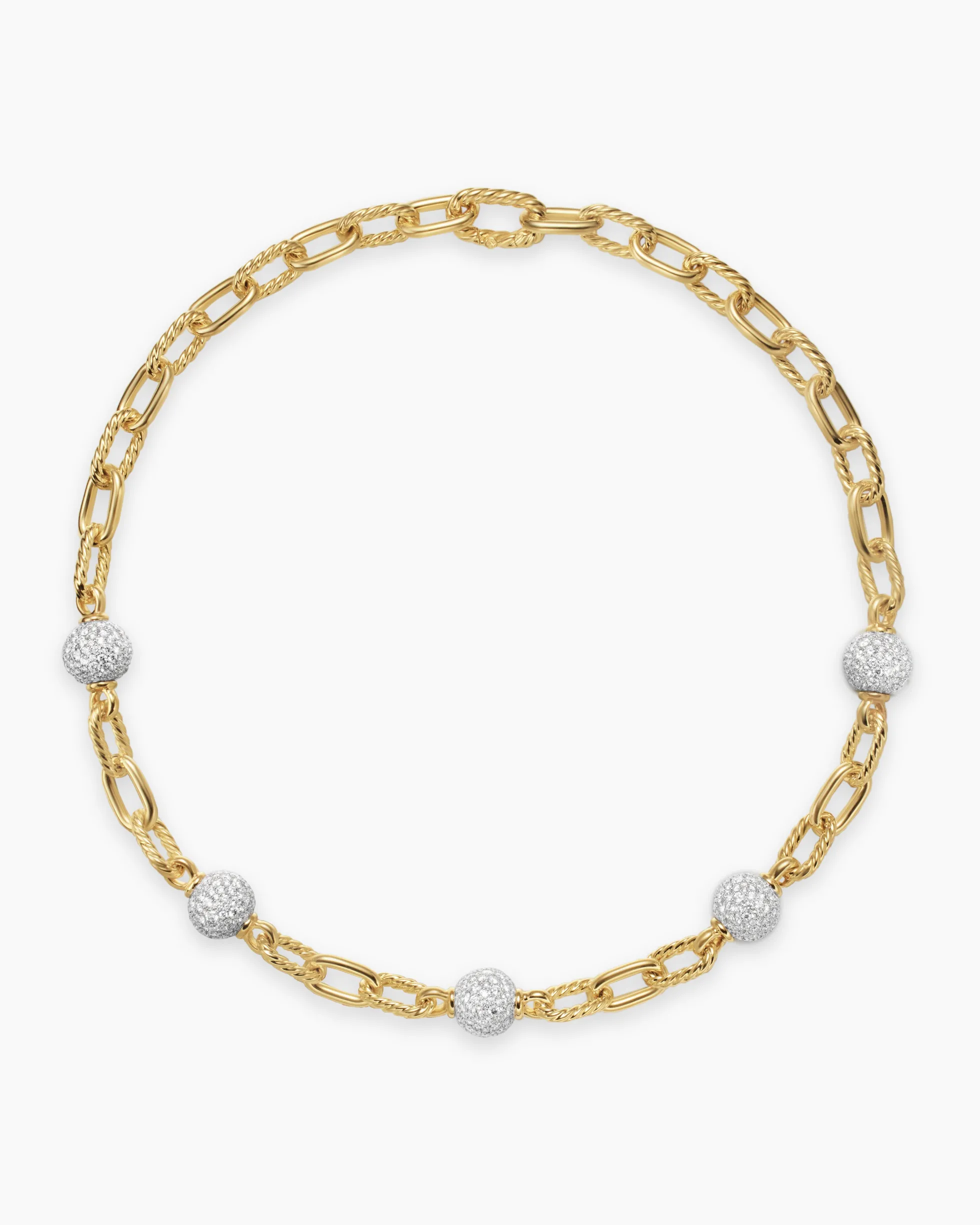 DY Madison® Pavé Bead Chain Necklace 18K Yellow Gold with Diamonds, 8.5mm