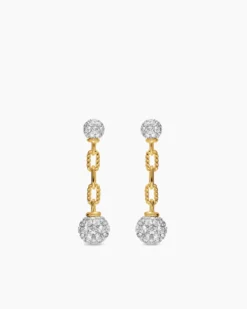DY Madison® Pavé Bead Drop Earrings 18K Yellow Gold with Diamonds, 33mm