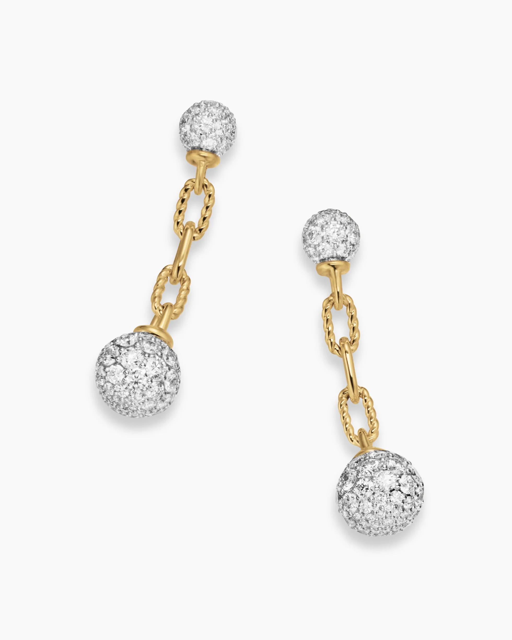 DY Madison® Pavé Bead Drop Earrings 18K Yellow Gold with Diamonds, 33mm