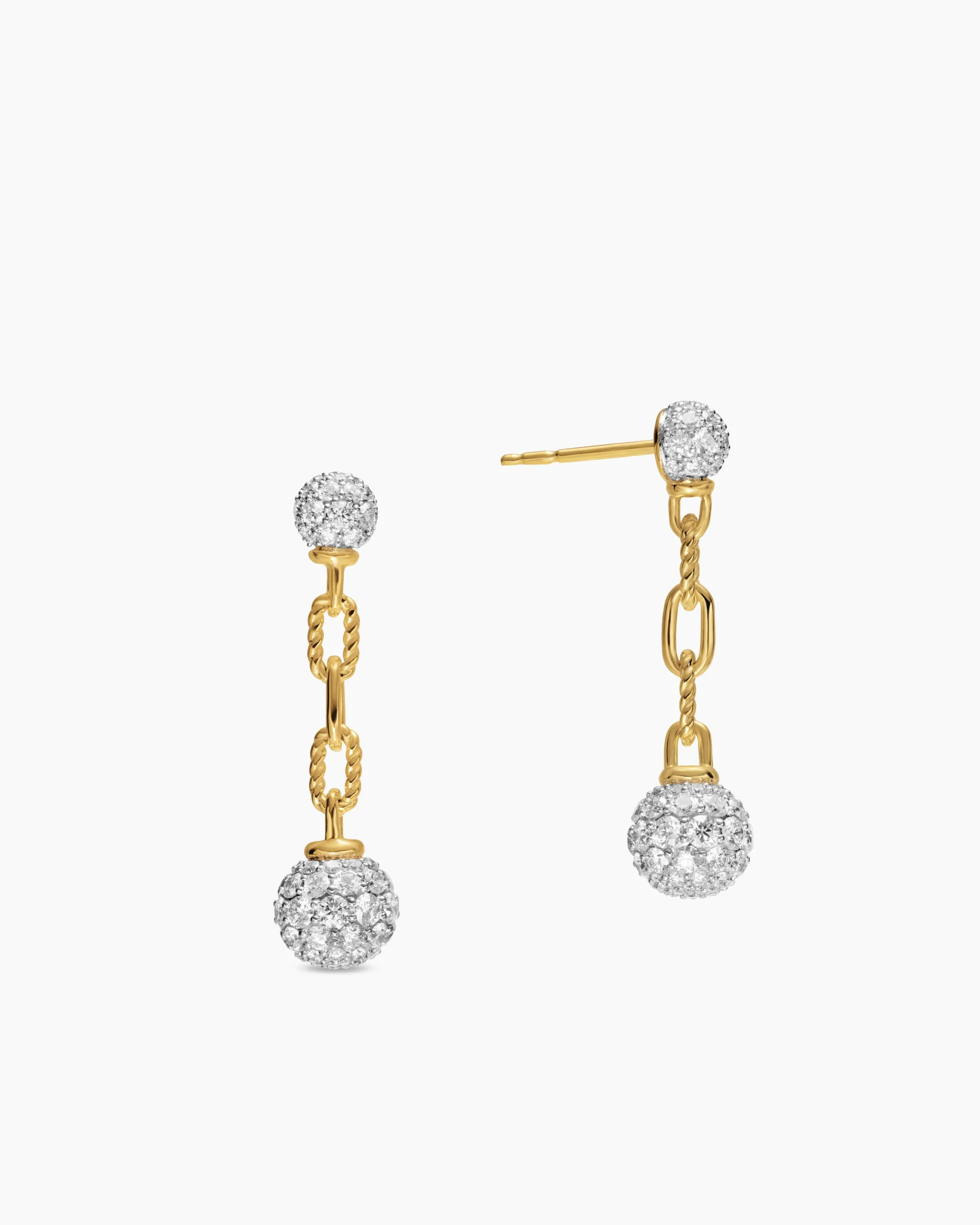 DY Madison® Pavé Bead Drop Earrings 18K Yellow Gold with Diamonds, 33mm