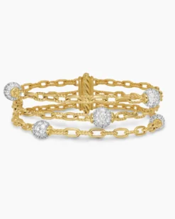 DY Madison® Pavé Bead Multi Row Chain Bracelet 18K Yellow Gold with Diamonds, 15mm