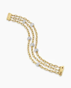 DY Madison® Pavé Bead Multi Row Chain Bracelet 18K Yellow Gold with Diamonds, 15mm