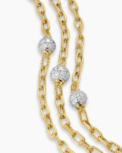 DY Madison® Pavé Bead Multi Row Chain Bracelet 18K Yellow Gold with Diamonds, 15mm