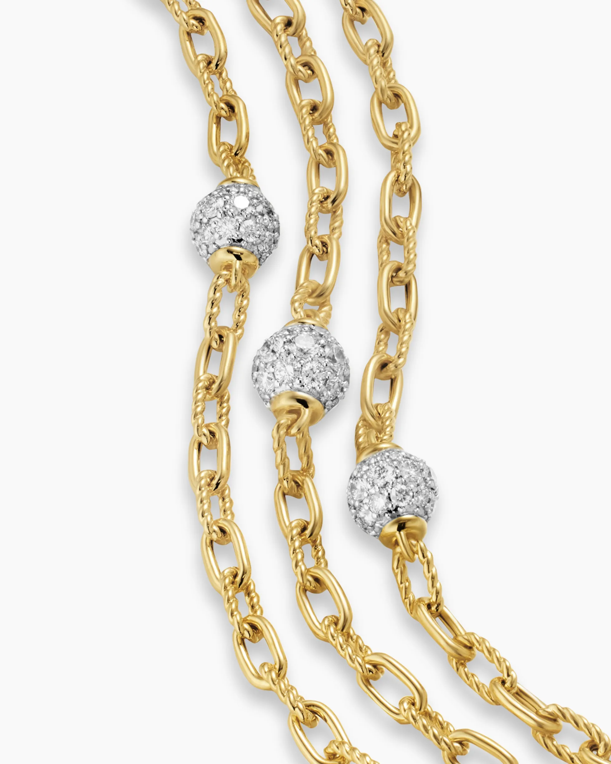 DY Madison® Pavé Bead Multi Row Chain Bracelet 18K Yellow Gold with Diamonds, 15mm