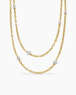 DY Madison® Pavé Bead Station Necklace 18K Yellow Gold with Diamonds, 3mm