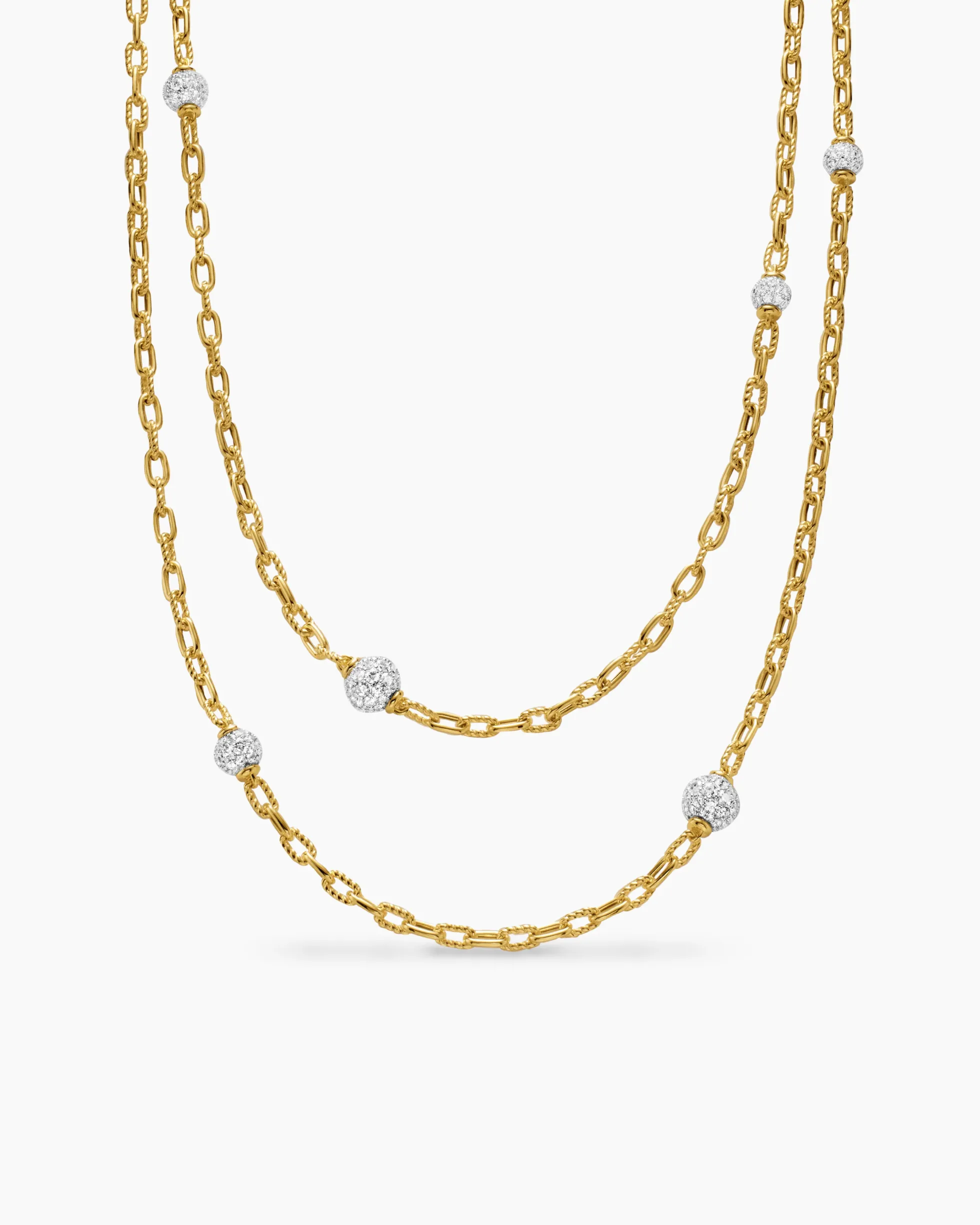 DY Madison® Pavé Bead Station Necklace 18K Yellow Gold with Diamonds, 3mm