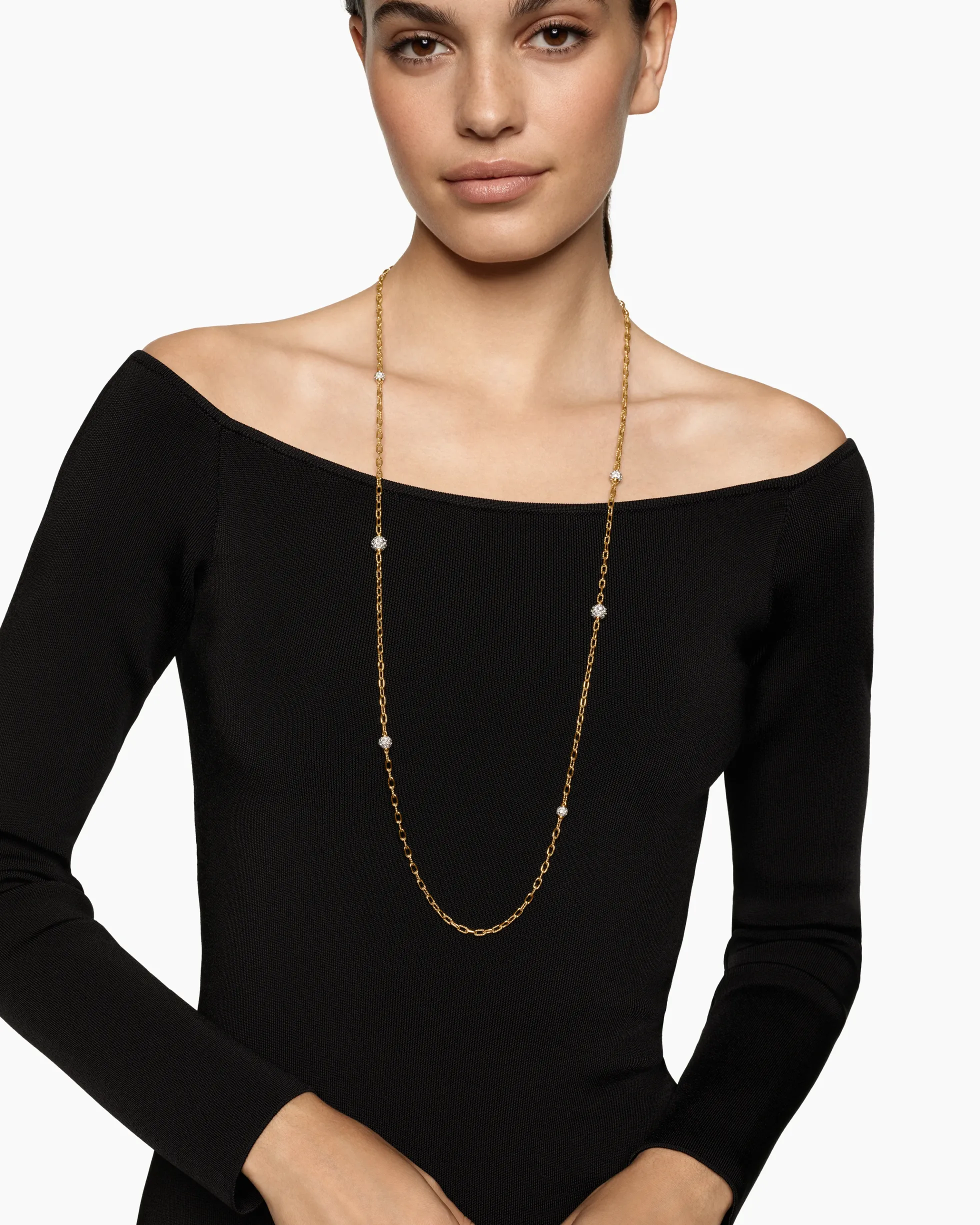 DY Madison® Pavé Bead Station Necklace 18K Yellow Gold with Diamonds, 3mm
