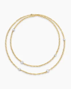 DY Madison® Pavé Bead Station Necklace 18K Yellow Gold with Diamonds, 3mm
