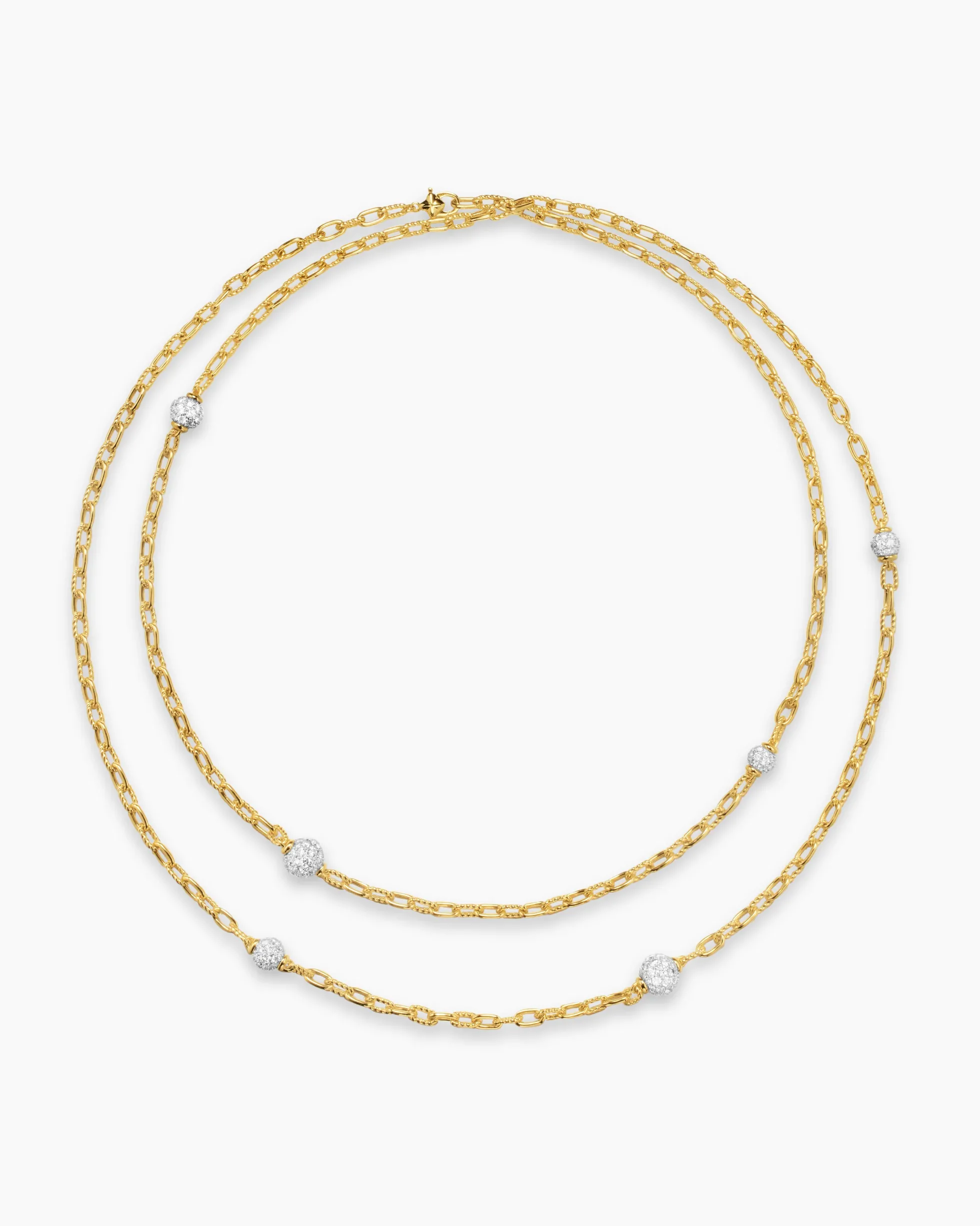 DY Madison® Pavé Bead Station Necklace 18K Yellow Gold with Diamonds, 3mm