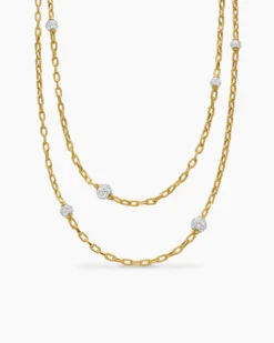 DY Madison® Pavé Bead Station Necklace 18K Yellow Gold with Diamonds, 3mm