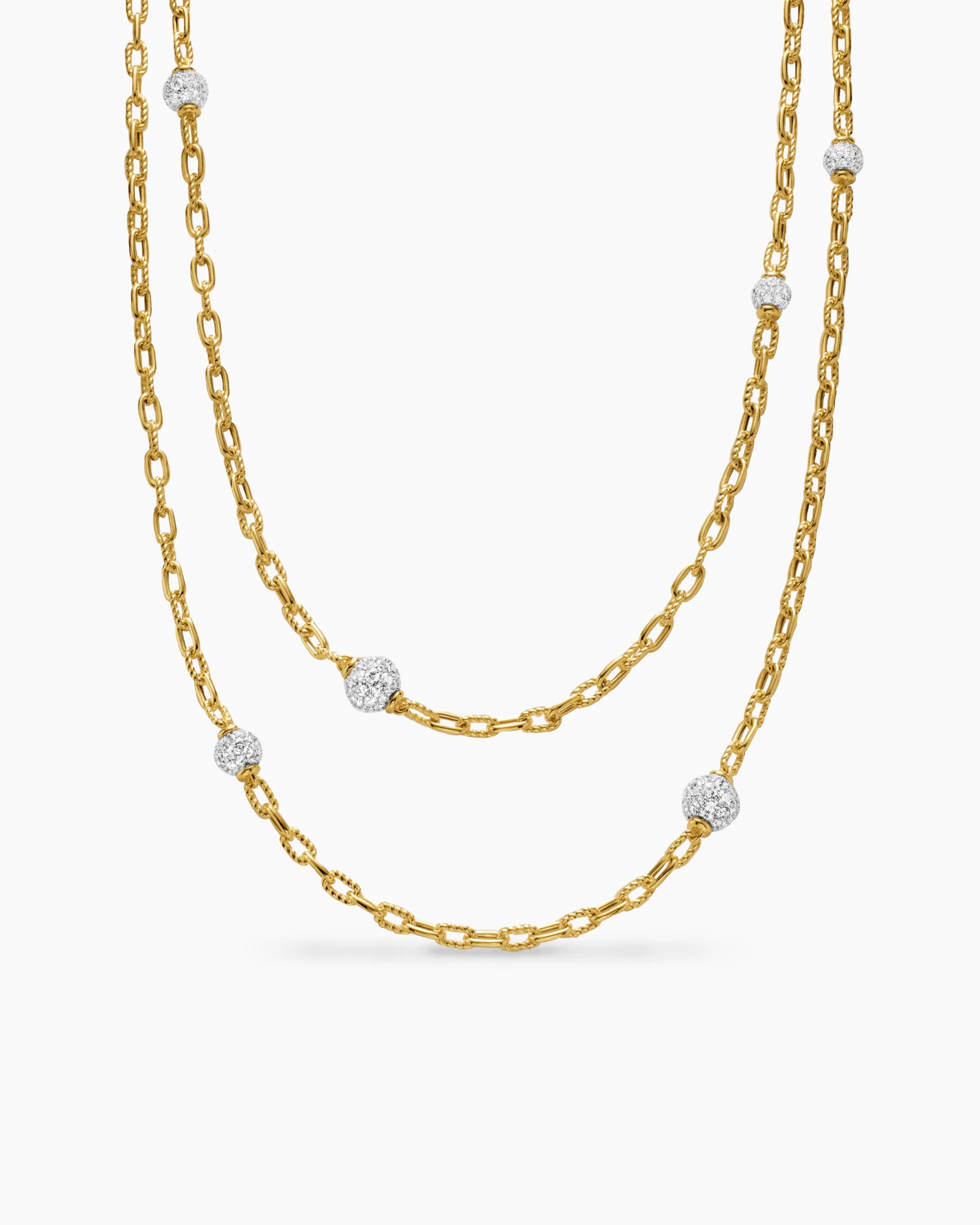 DY Madison® Pavé Bead Station Necklace 18K Yellow Gold with Diamonds, 3mm
