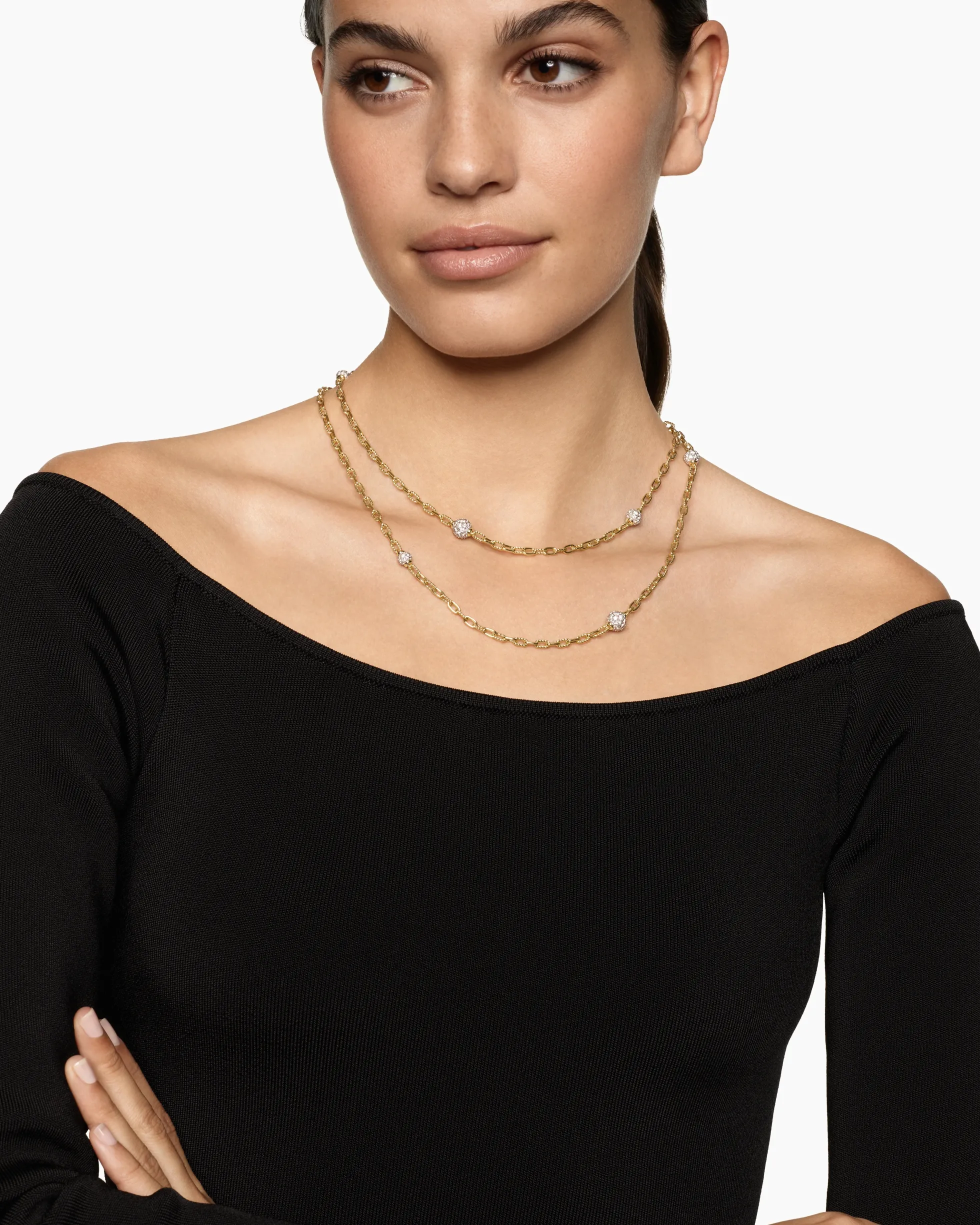 DY Madison® Pavé Bead Station Necklace 18K Yellow Gold with Diamonds, 3mm