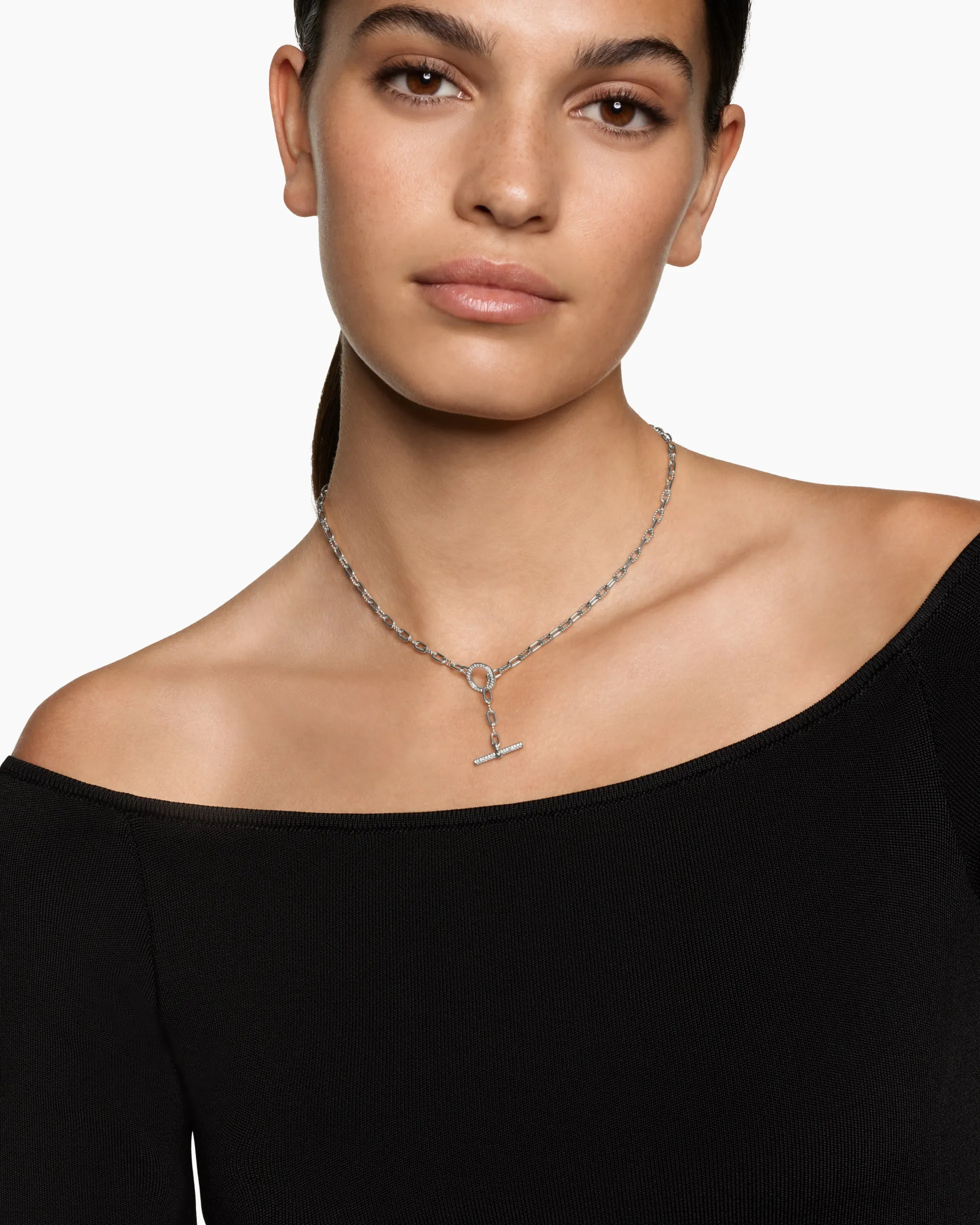 DY Madison® Pavé Toggle Chain Necklace Sterling Silver with Diamonds, 3mm