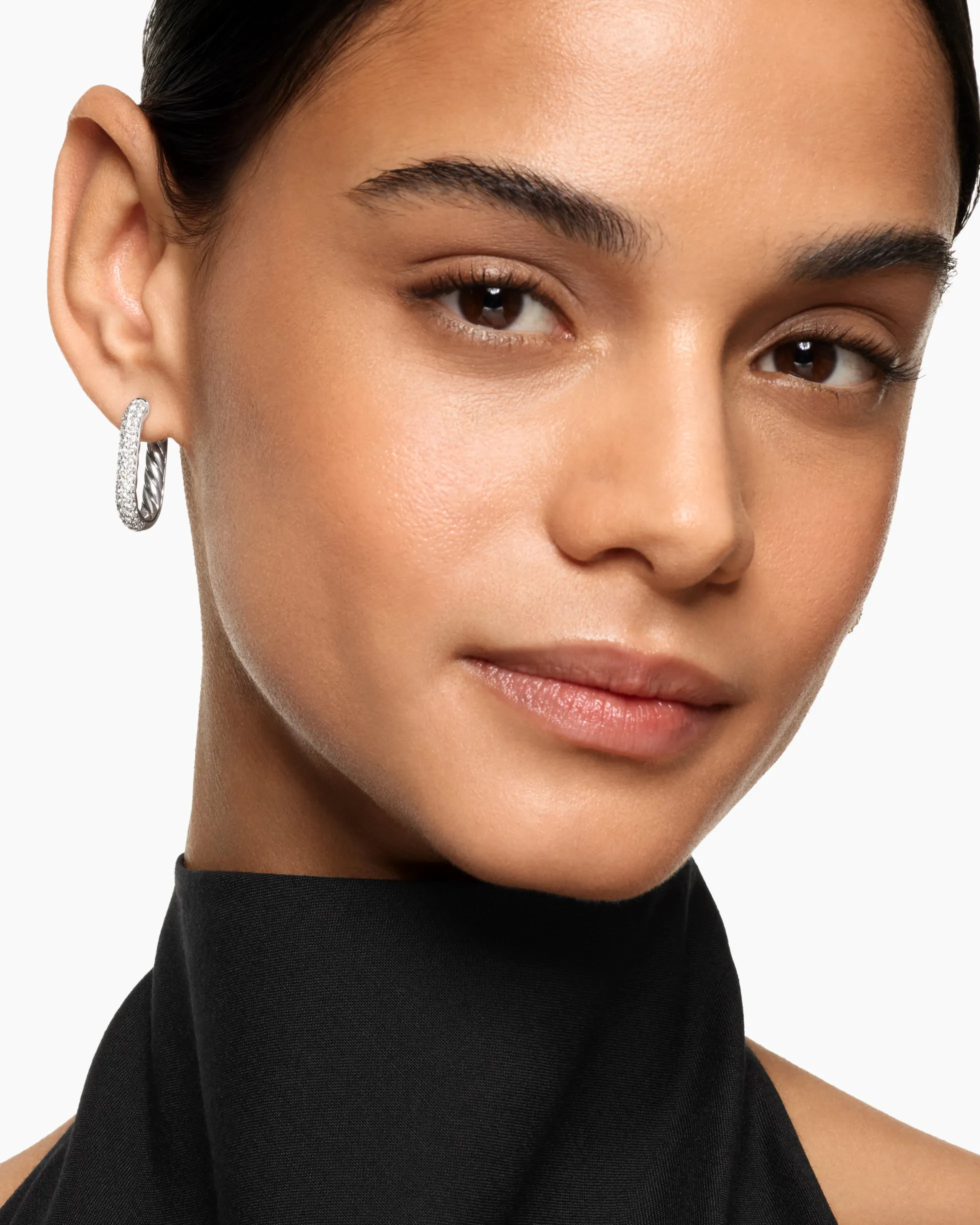 DY Madison® Smooth Hoop Earrings Sterling Silver with Diamonds, 24.3mm