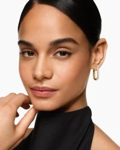 DY Madison® Smooth Hoop Earrings 18K Yellow Gold with Diamonds, 24.3mm