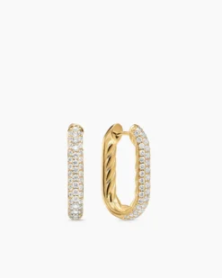 DY Madison® Smooth Hoop Earrings 18K Yellow Gold with Diamonds, 24.3mm
