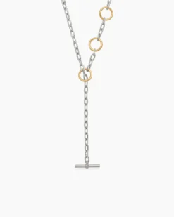 DY Madison® Three Ring Chain Necklace Sterling Silver with 18K Yellow Gold, 3mm