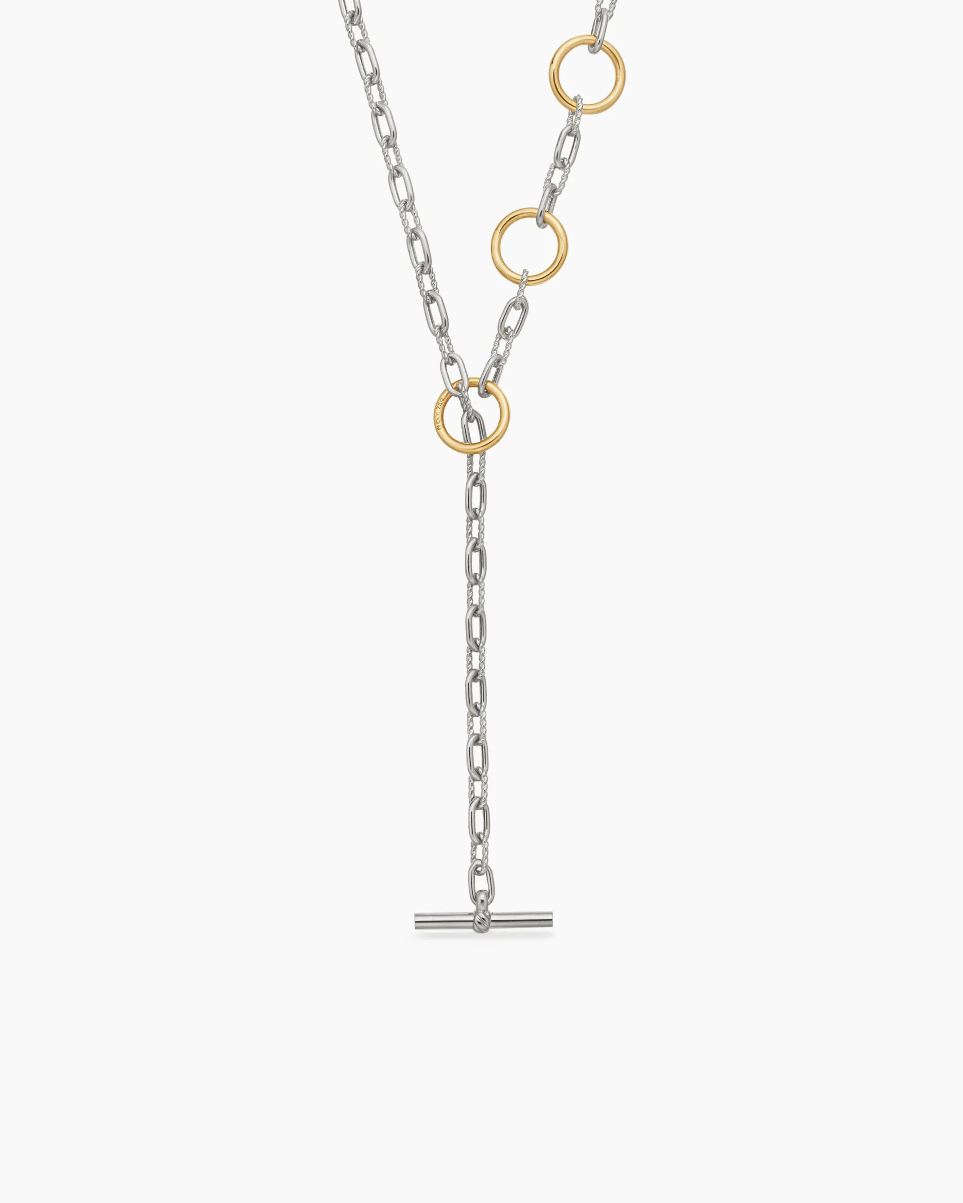 DY Madison® Three Ring Chain Necklace Sterling Silver with 18K Yellow Gold, 3mm