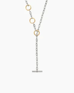 DY Madison® Three Ring Chain Necklace Sterling Silver with 18K Yellow Gold, 3mm