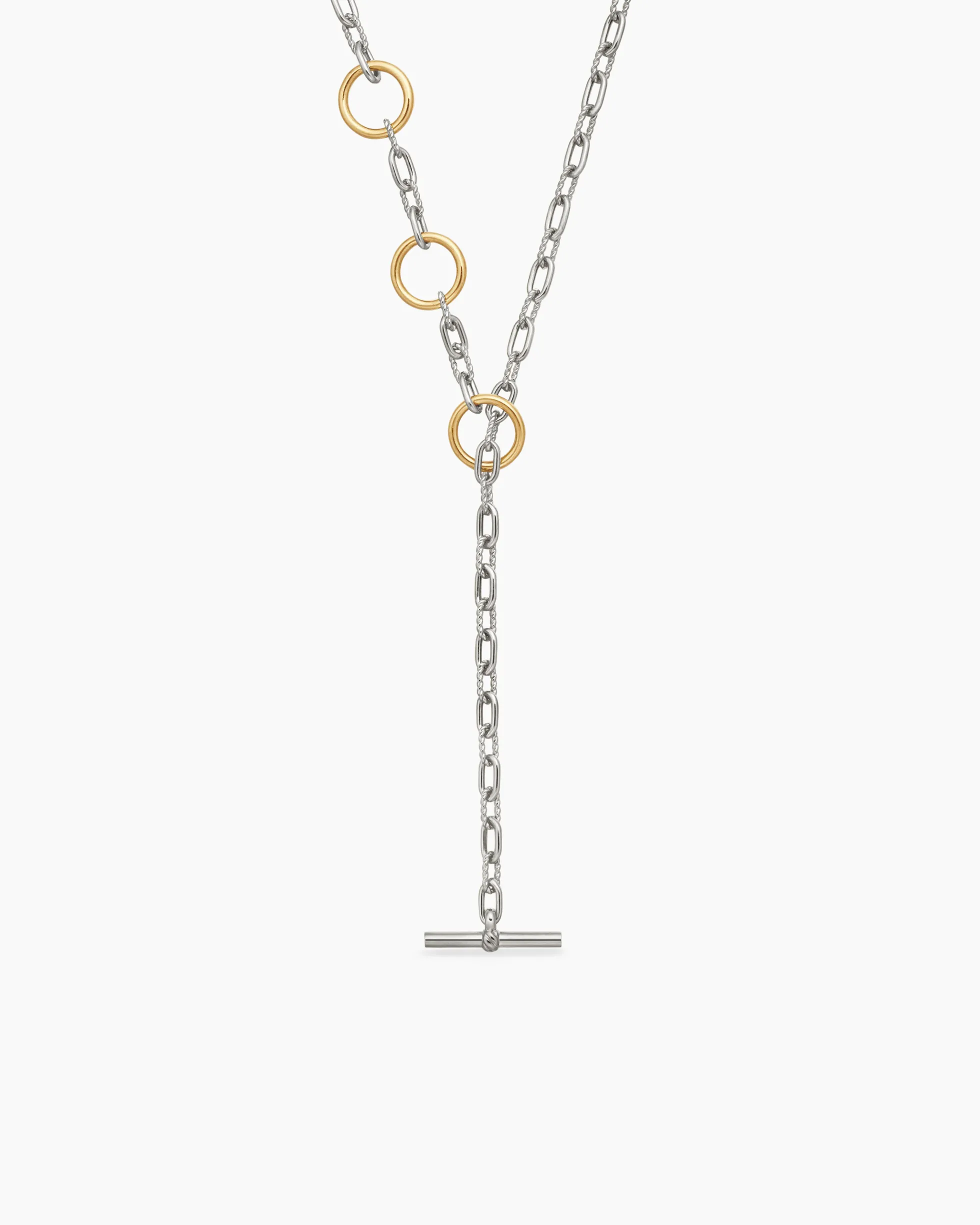 DY Madison® Three Ring Chain Necklace Sterling Silver with 18K Yellow Gold, 3mm