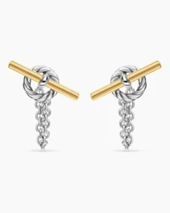 DY Mercer® Bold Toggle Chain Stud Earrings Sterling Silver with 18K Yellow Gold, 50.4mm